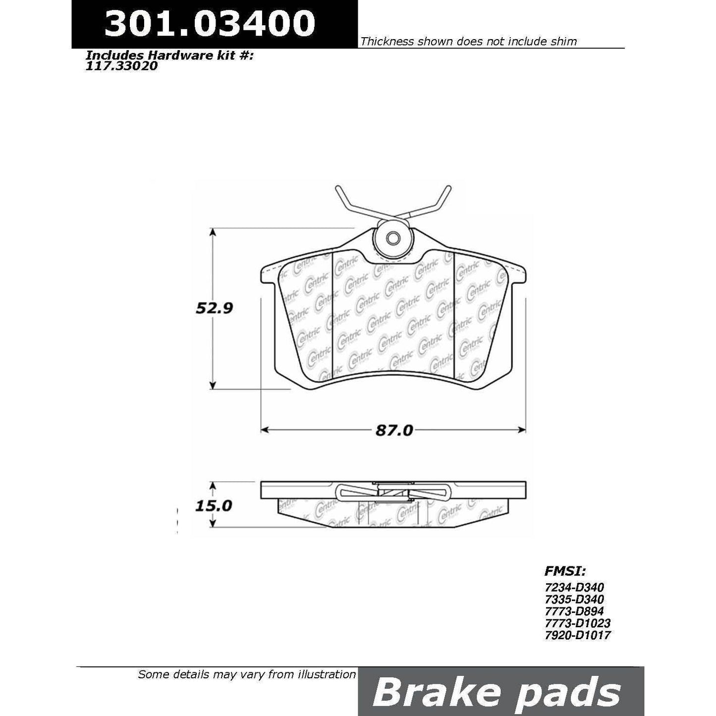 Centric Parts Disc Brake Pad Set Premium Ceramic with Shims for Audi Models 2018-2000
