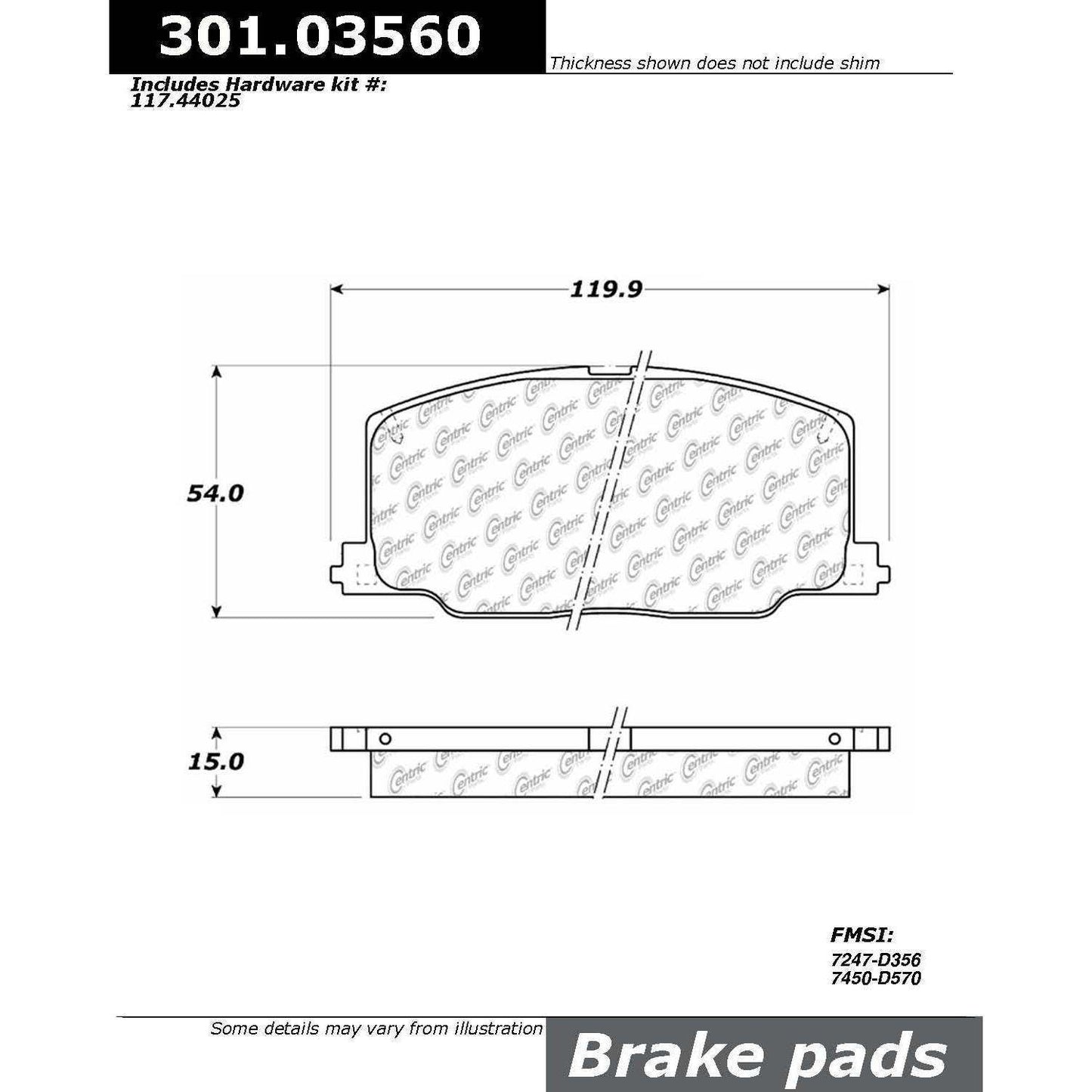 Centric Parts Disc Brake Pad Set Premium Ceramic with Shims and Hardware for 1991-1990 Lexus ES250 1991-1987 Toyota Camry 1993-1988 Celica 301.03560