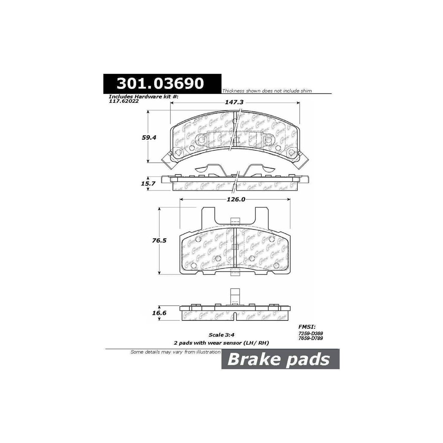 Centric Parts Disc Brake Pad Set Premium Ceramic with Shims and Hardware for 1990-2002 Cadillac Commercial Chassis, DeVille, Escalade, Astro, Blazer, C1500, Suburban, C2500, Express