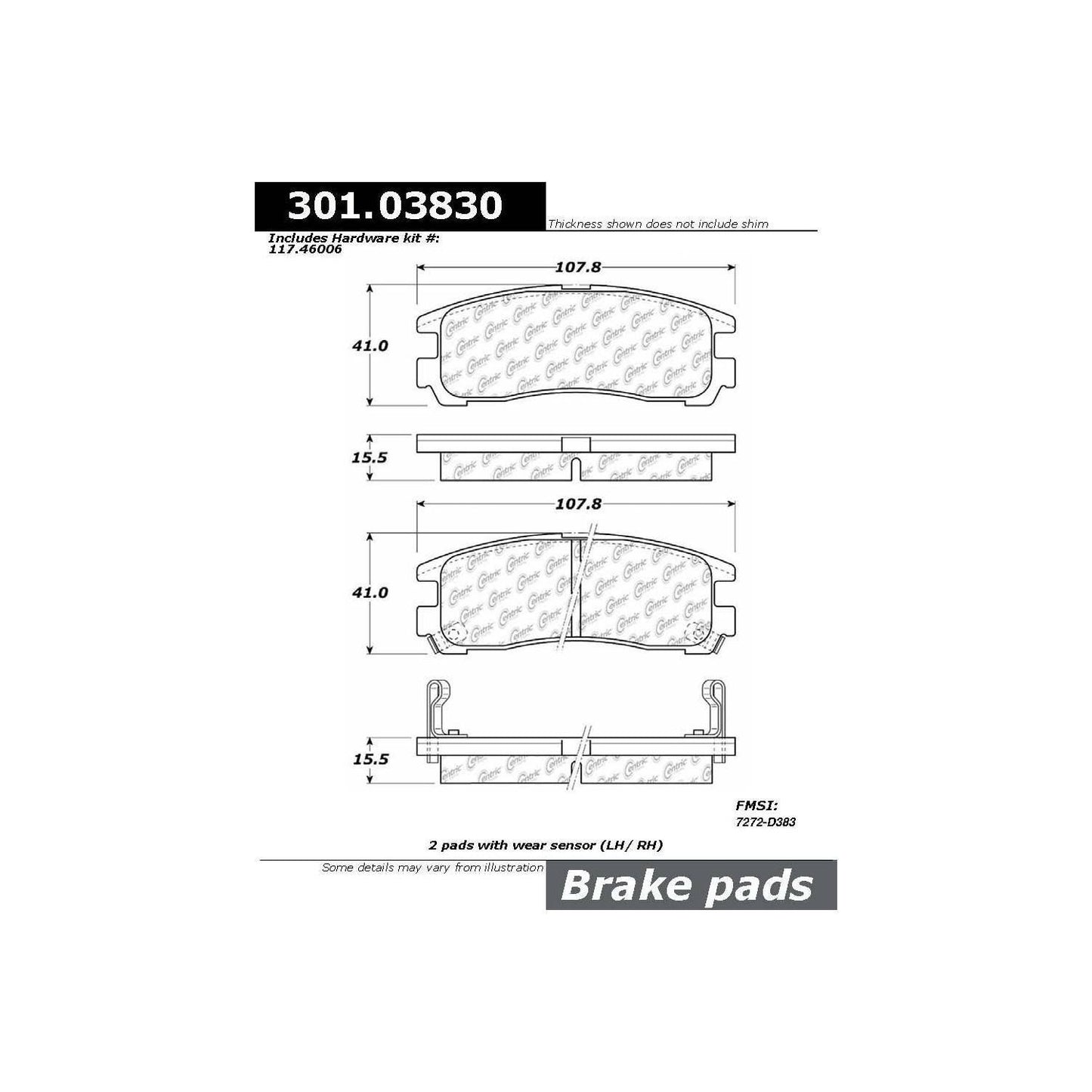 Centric Parts Disc Brake Pad Set Premium Ceramic with Shims and Hardware 301.03830