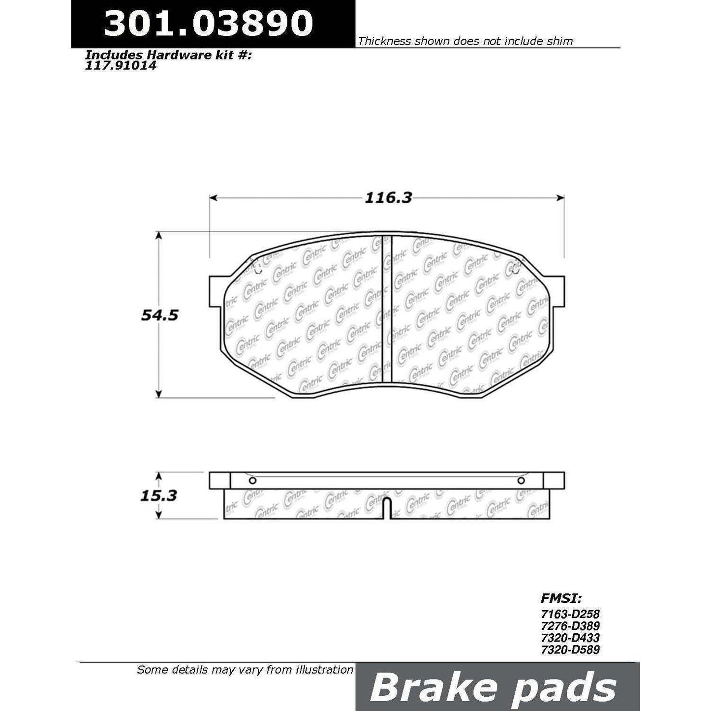 Stoptech Centric Centric Premium Ceramic Brake Pads 301.03890