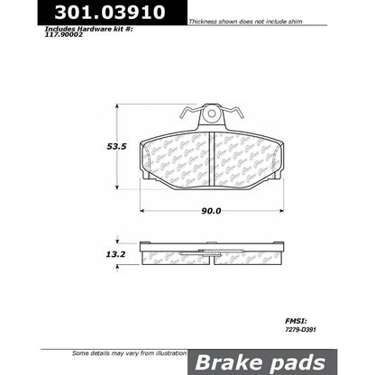 Centric Parts Disc Brake Pad Set Premium Ceramic with Shims and Hardware for 1990-1988 Volvo 740/760, 1991-1988 Volvo 780, 1997 Volvo 850/960, 1999-2000 Volvo S70/S90/V70/V90 301.03910