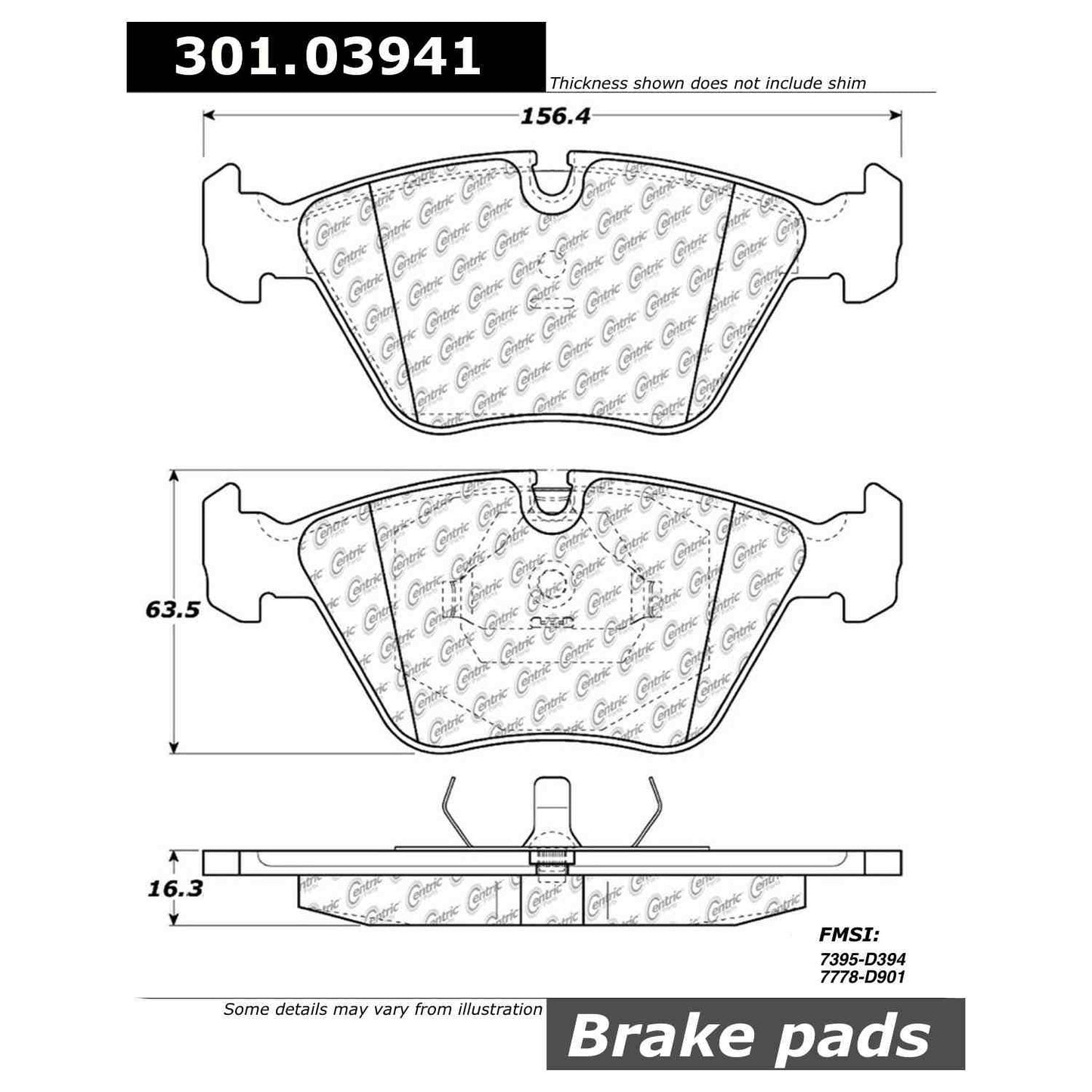 Centric Parts Disc Brake Pad Set Premium Ceramic with Shims and Hardware 301.03941