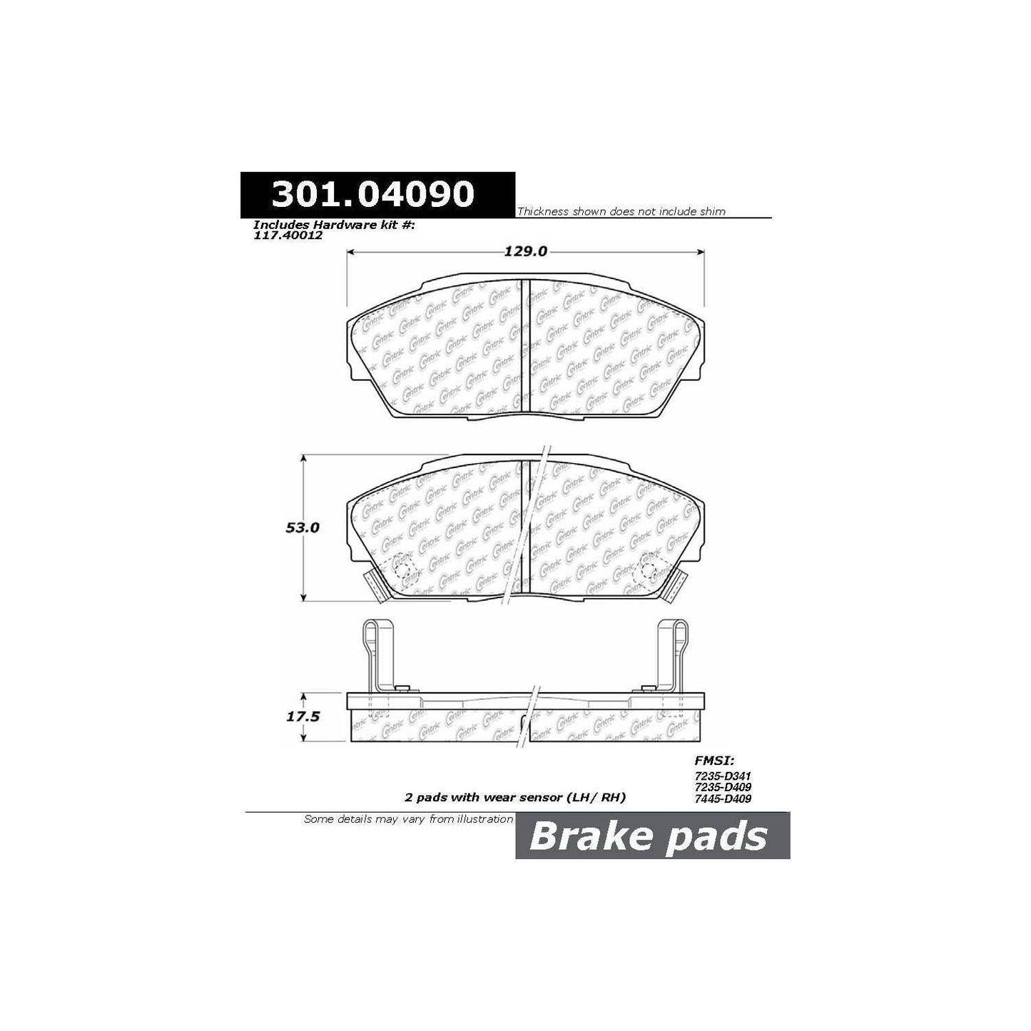 Centric Parts Disc Brake Pad Set Premium Ceramic with Shims and Hardware for 1989-1993 Acura Integra 301.04090