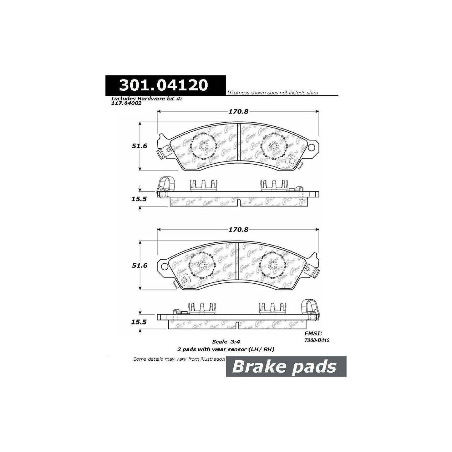 Stoptech Centric Centric Premium Ceramic Brake Pads 301.04120