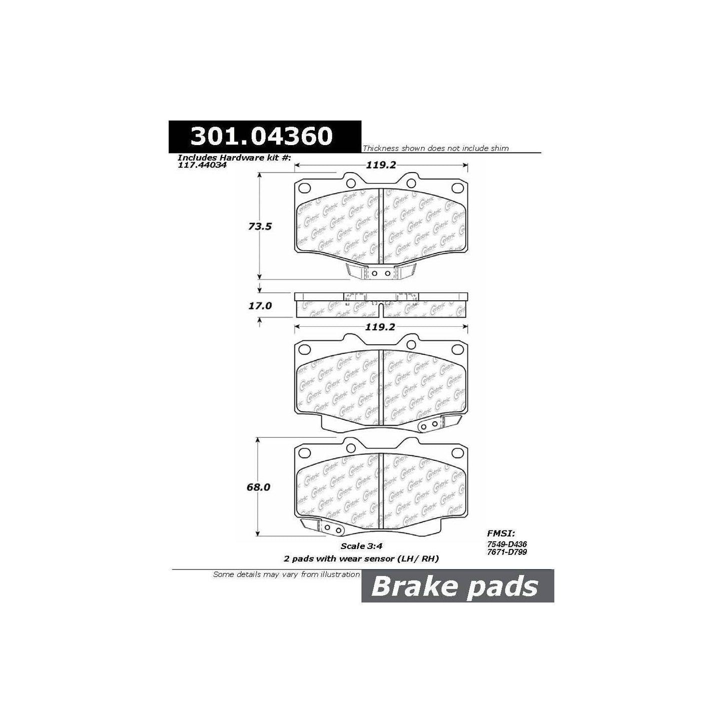 Stoptech Centric Centric Premium Ceramic Brake Pads 301.04360