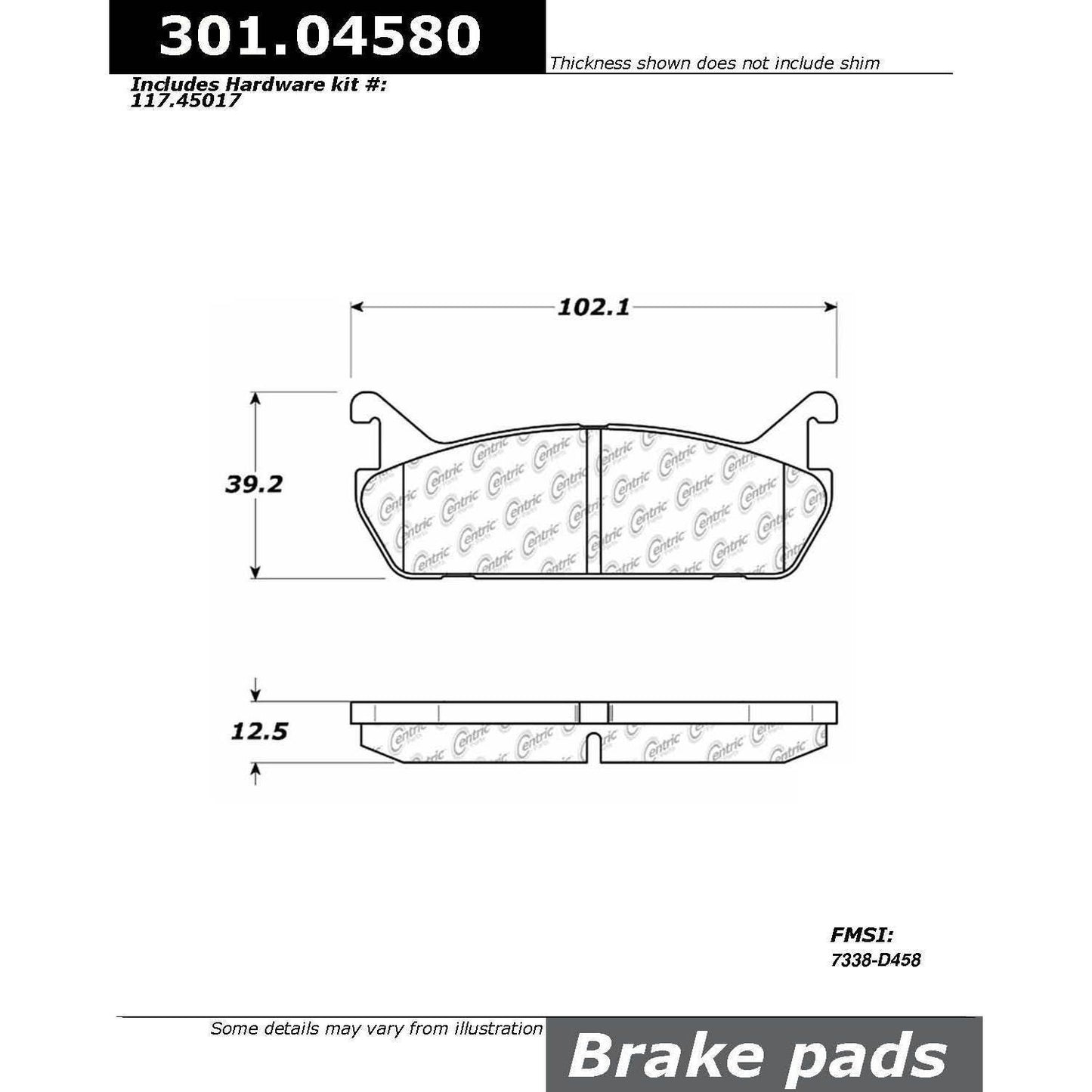 Centric Parts Disc Brake Pad Set Premium Ceramic with Shims for Ford Escort 1991-1996 Mazda Miata 1990-1993 Protege 1990-1994 Mercury Tracer 1990-1996 301.04580