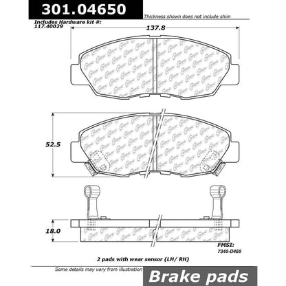 Stoptech Centric 97-99 Acura CL / 90-97 Honda Accord Front Centric Premium Ceramic Brake Pads 301.04650