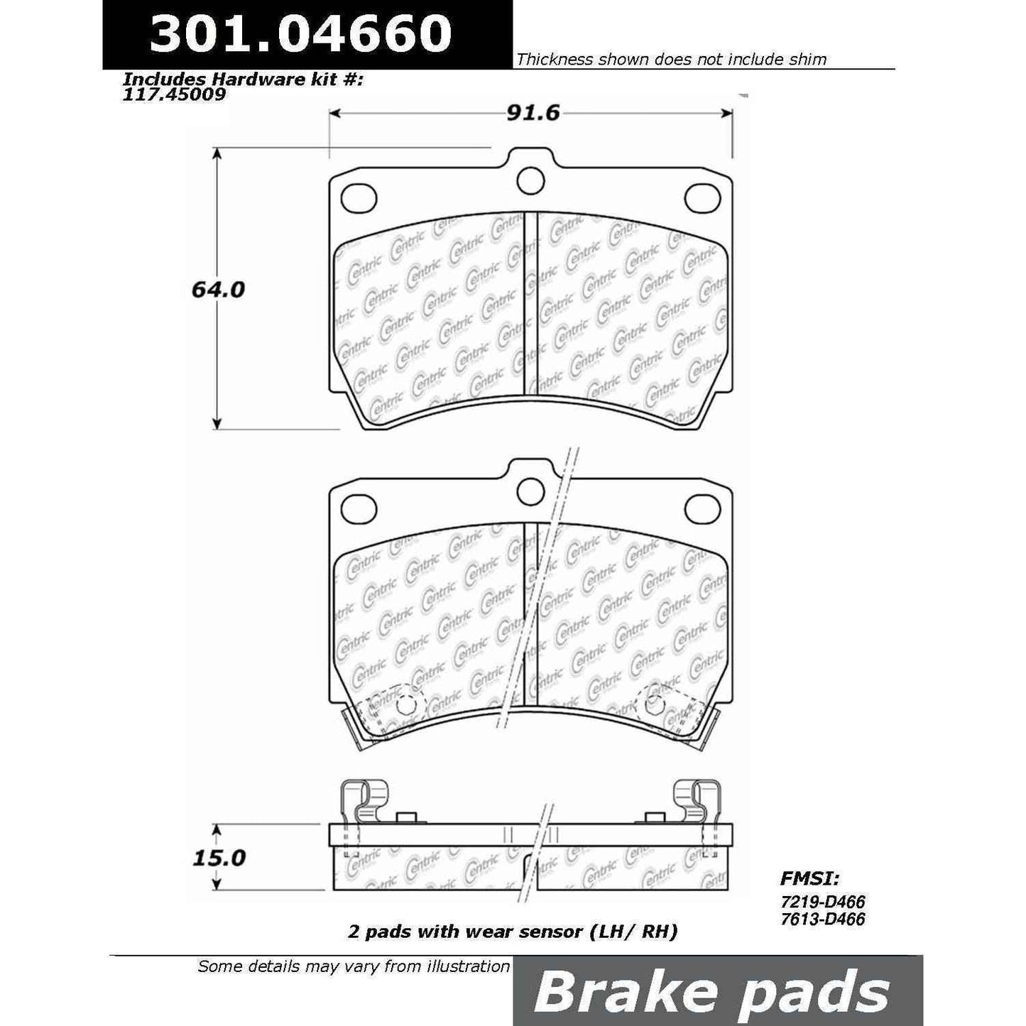 Stoptech Centric Centric Premium Ceramic Brake Pads 301.04660