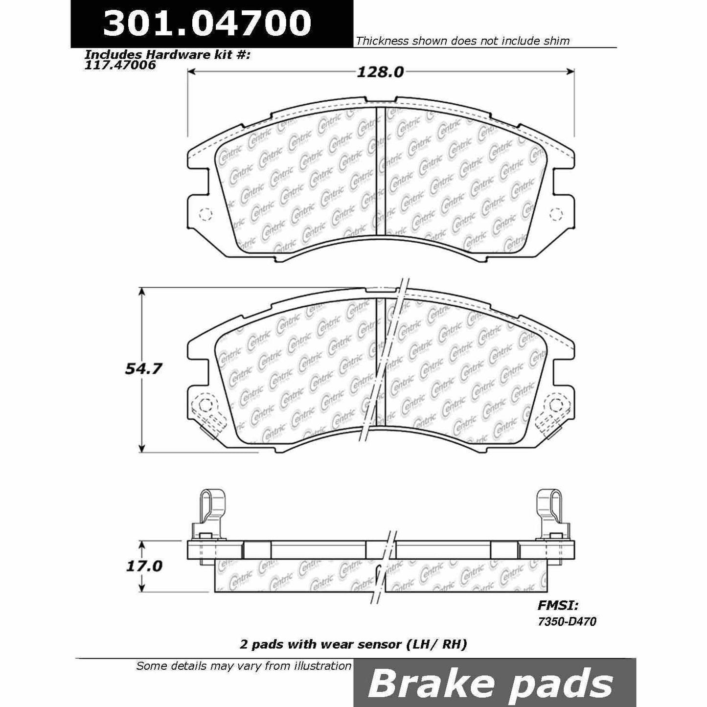 Centric Parts Disc Brake Pad Set Premium Ceramic with Shims for Subaru Impreza 1993-1996 301.04700