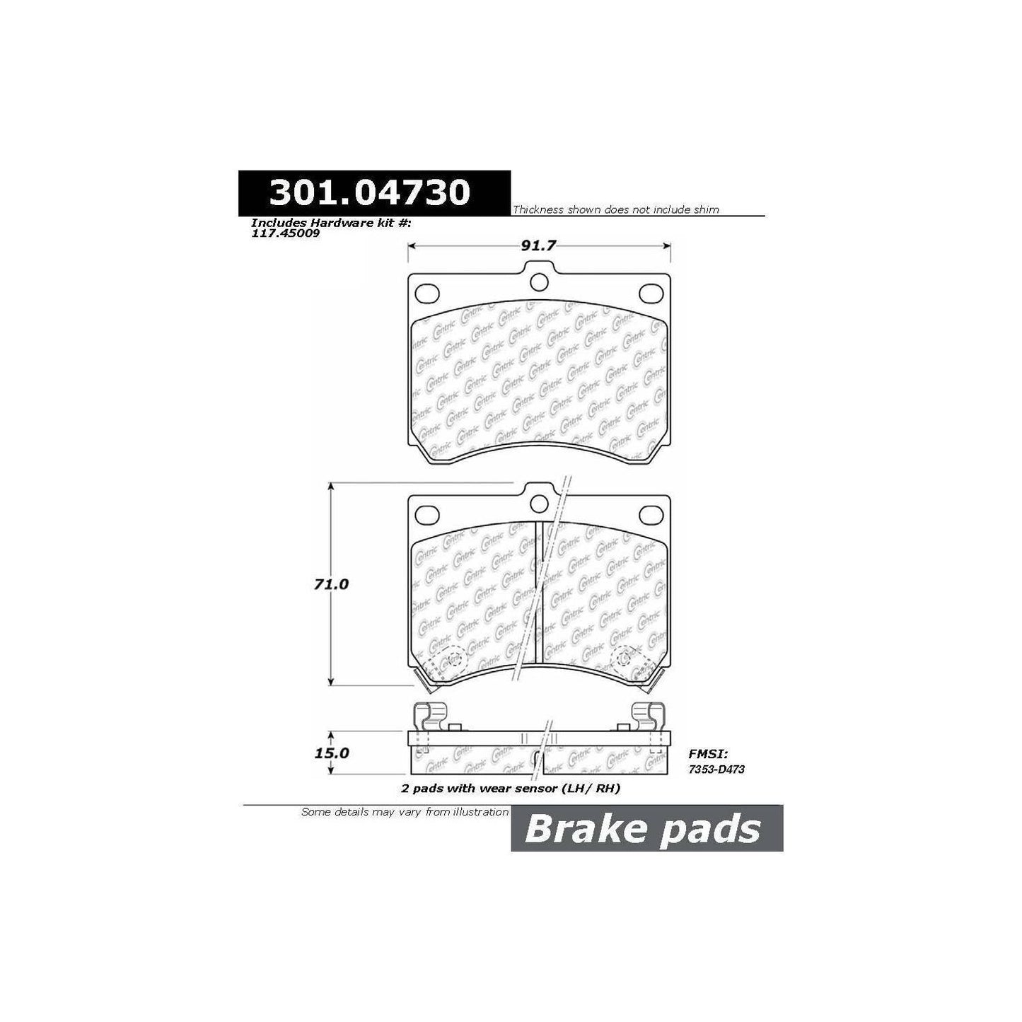 Centric Parts Disc Brake Pad Set Premium Ceramic with Shims and Hardware for Ford Escort 2003-1991 Mazda MX-3 1996-1992 Protege 1998-1990 Mercury Tracer 1999-1991 301.04730
