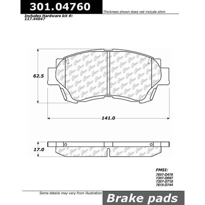 Centric Parts Disc Brake Pad Set Premium Ceramic with Shims and Hardware for 2000-2001 Toyota Camry, 1998-2003 Toyota Sienna 301.04760