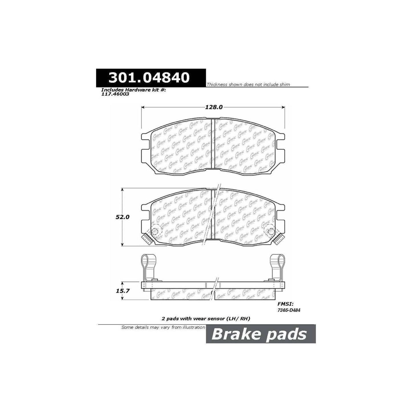 Centric Parts Disc Brake Pad Set Premium Ceramic with Shims and Hardware 301.04840