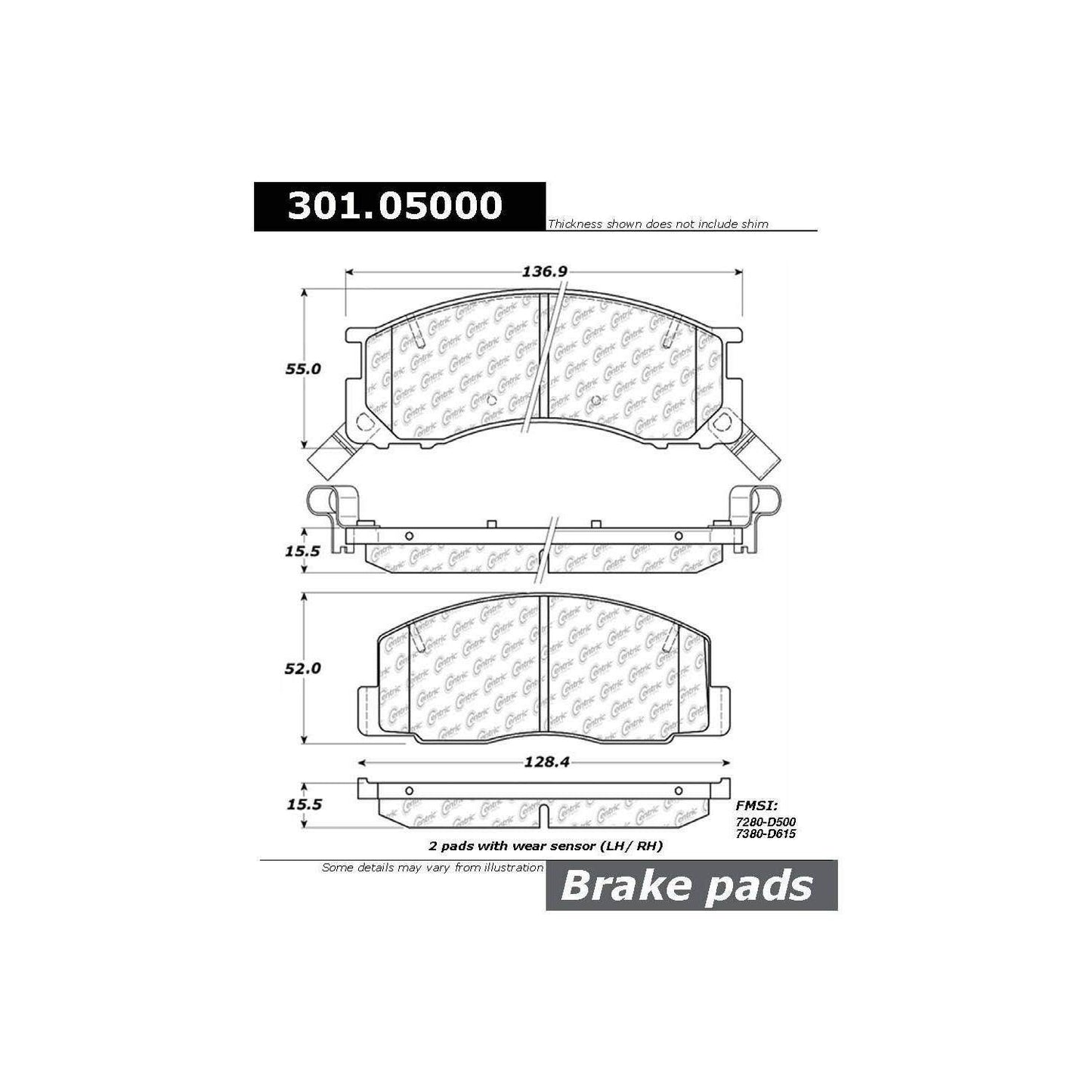 Stoptech Centric Centric Premium Ceramic Brake Pads 301.05000