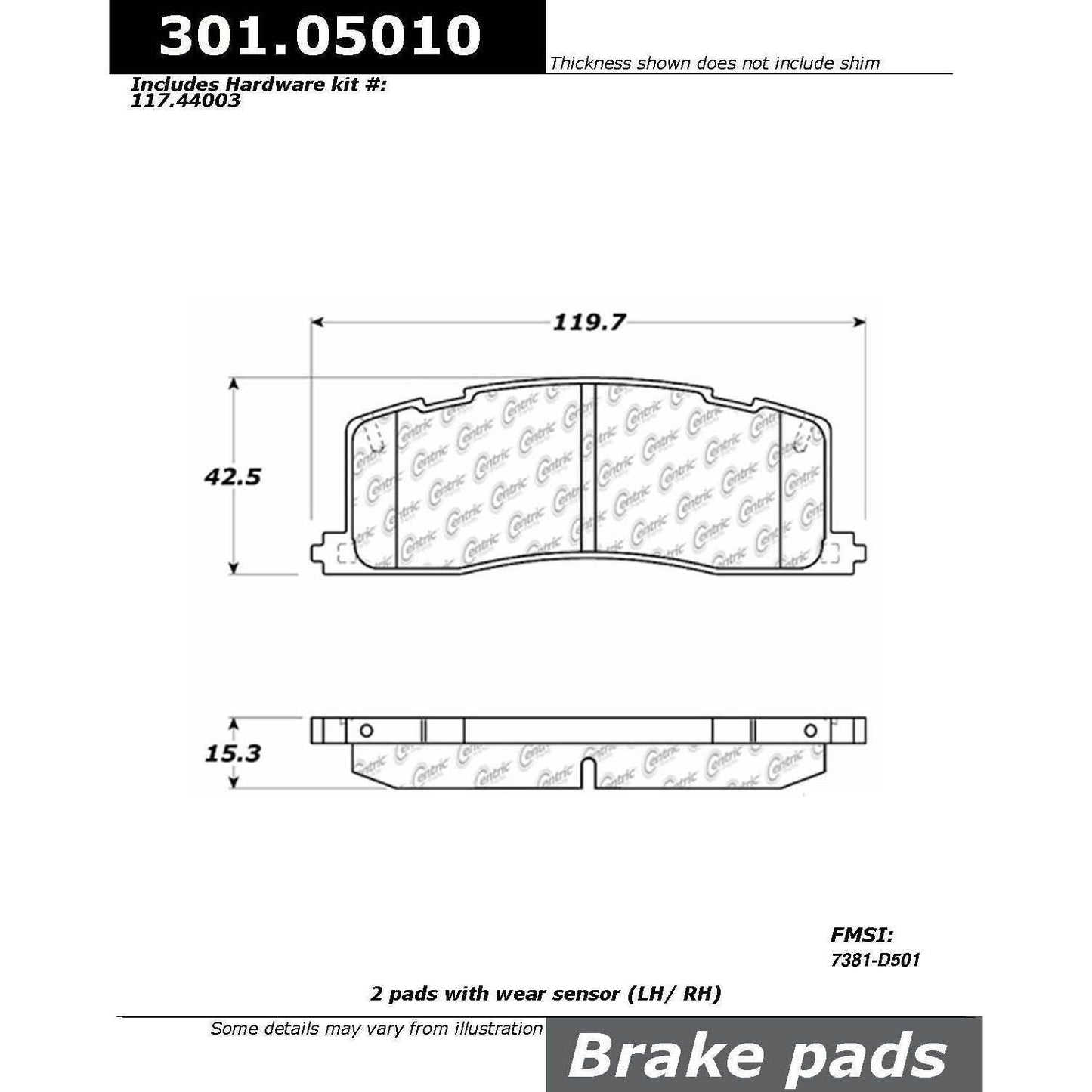 Centric Parts Disc Brake Pad Set Premium Ceramic with Shims and Hardware for 1991-1997 Toyota Previa 301.05010