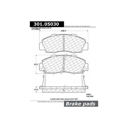 Stoptech Centric 91-02 Honda Accord Front Centric Premium Ceramic Brake Pads 301.05030