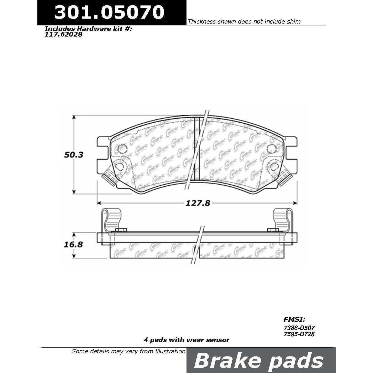 Centric Parts Disc Brake Pad Set Premium Ceramic with Shims and Hardware for Saturn SC 1992-1991, SC1 2002-1993, SC2 2002-1993, SL 2002-1991, SL1 2002-1991, SL2 2002-1991, SW1 1999-1993, SW2 2001-1993 301.05070