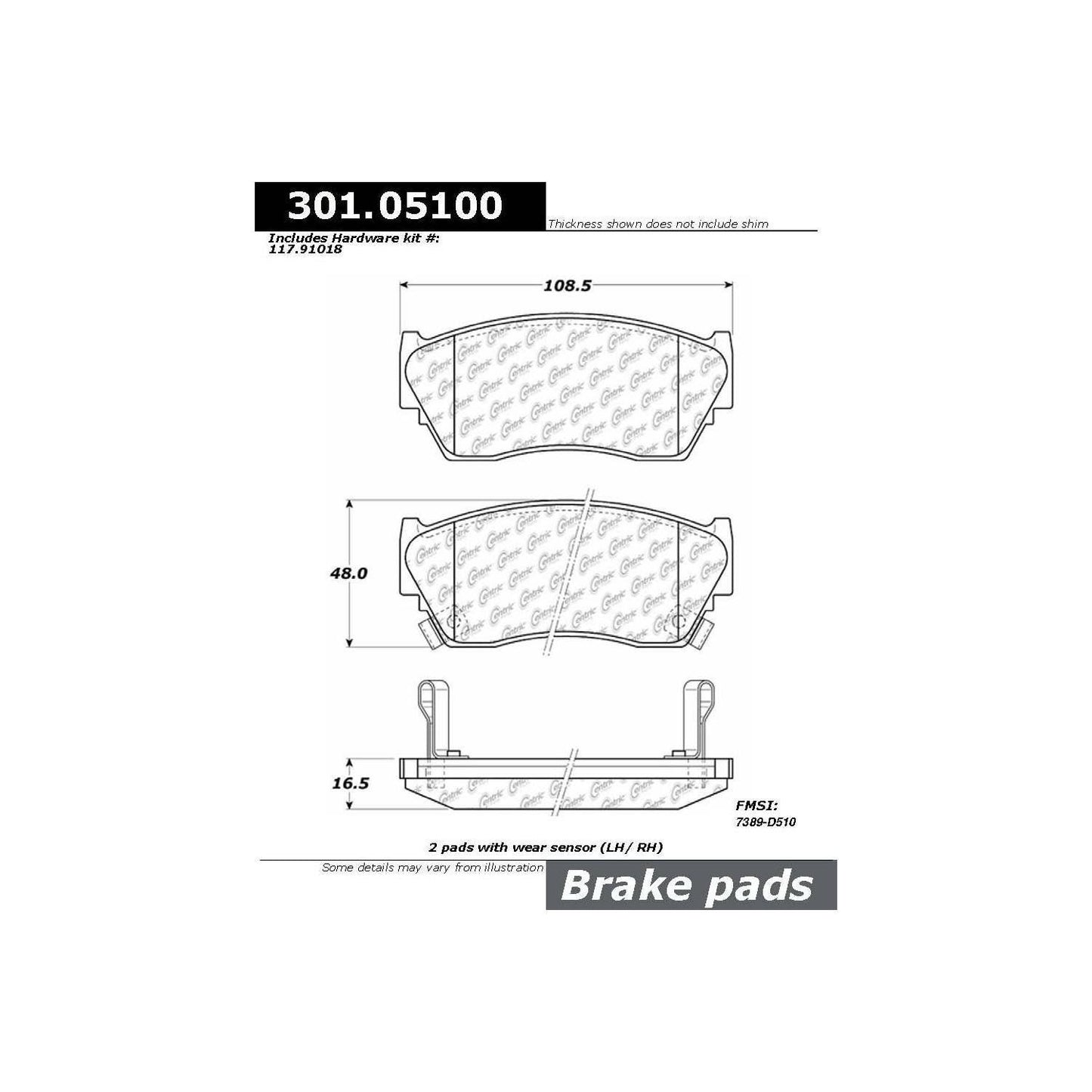 Stoptech Centric Centric Premium Ceramic Brake Pads 301.05100