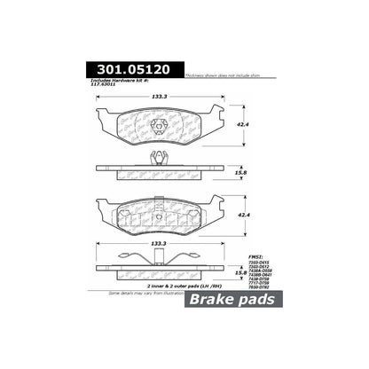 Centric Parts Disc Brake Pad Set Premium Ceramic with Shims for 2004-1998 Chrysler 300M 301.05120