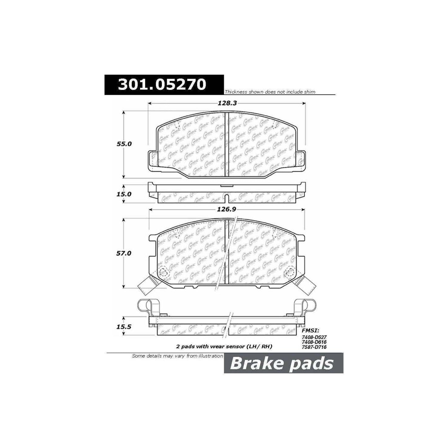 Centric Parts Disc Brake Pad Set Premium Ceramic with Shims and Hardware for Lotus Esprit 1992-1989 Toyota Previa 1997-1991 301.05270