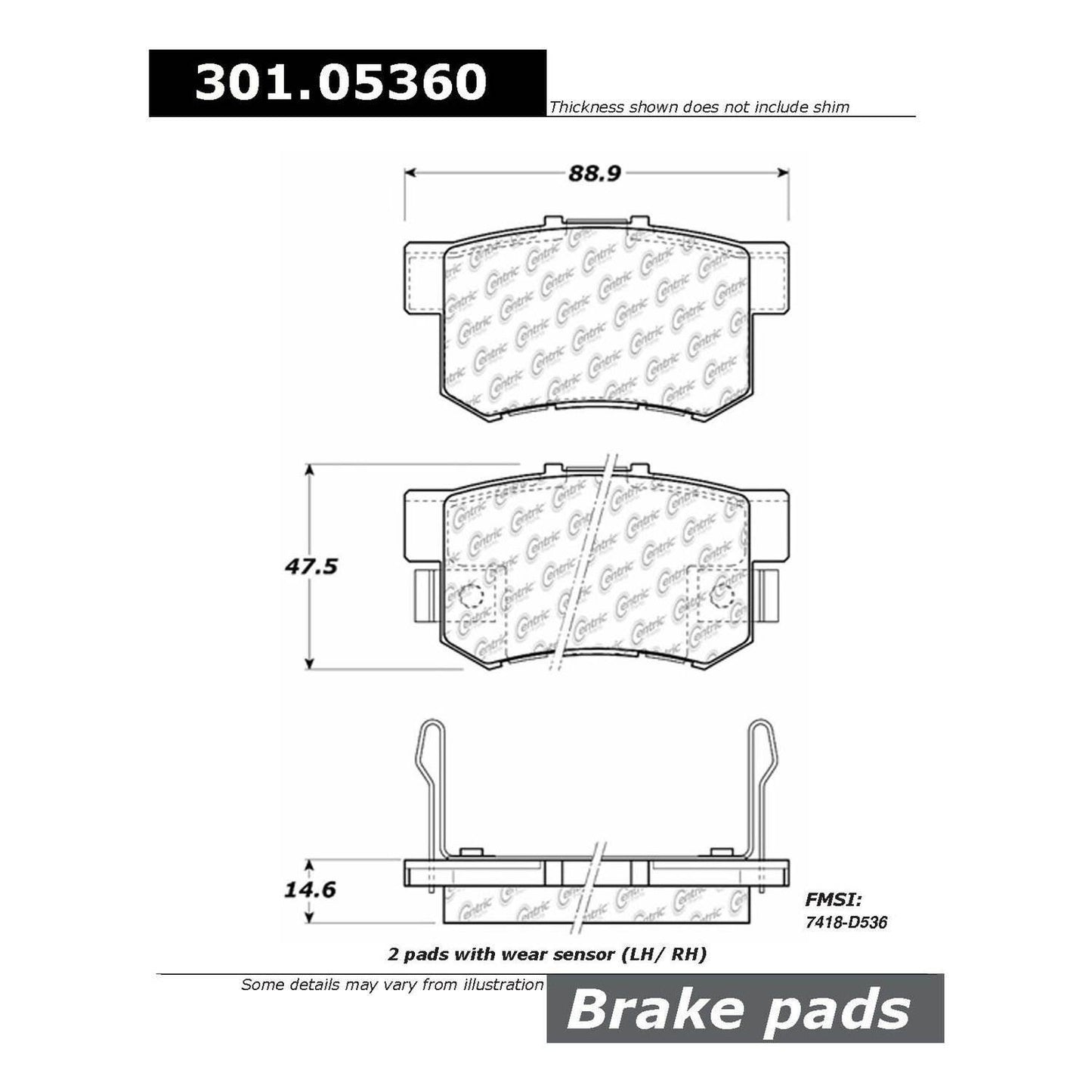 Centric Parts Disc Brake Pad Set Premium Ceramic with Shims and Hardware 301.05360