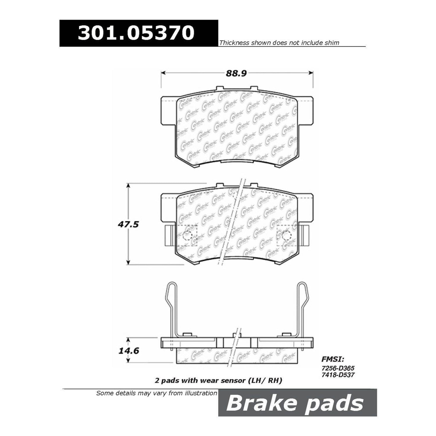 Centric Parts Disc Brake Pad Set Premium Ceramic with Shims and Hardware 301.05370