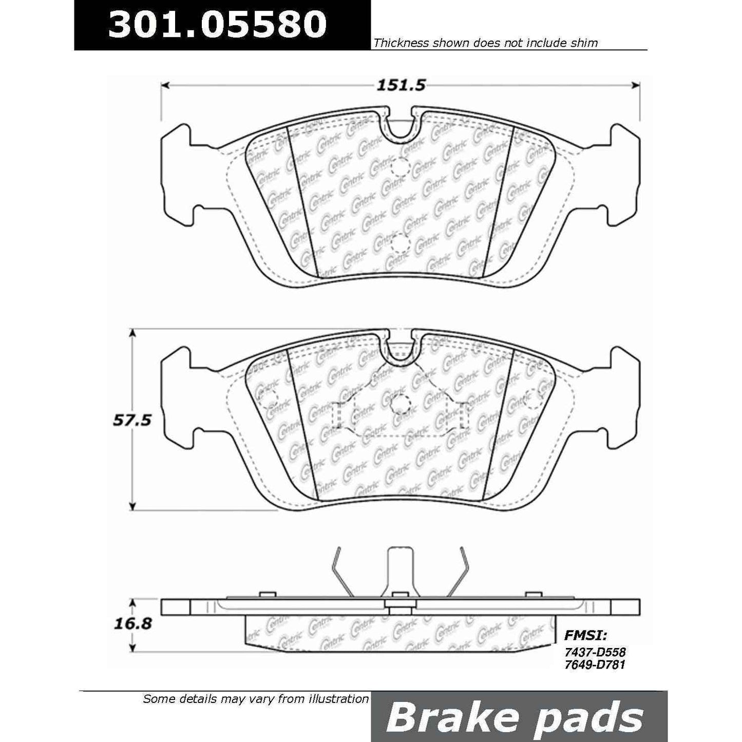 Centric Parts Disc Brake Pad Set Premium Ceramic with Shims and Hardware for BMW 3 Series 1992-2005 301.05580