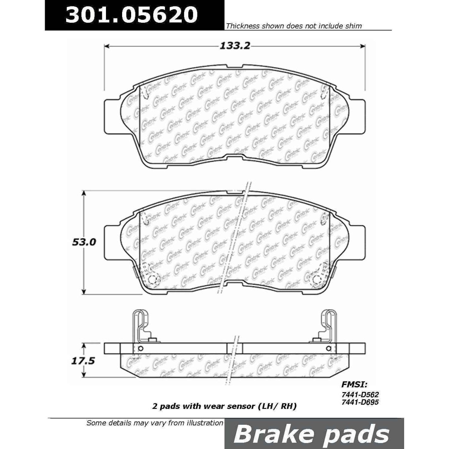 Stoptech Centric 92-01 Toyota Camry (4 cyl 255mm Fr Disc) Front Centric Premium Ceramic Brake Pads 301.05620