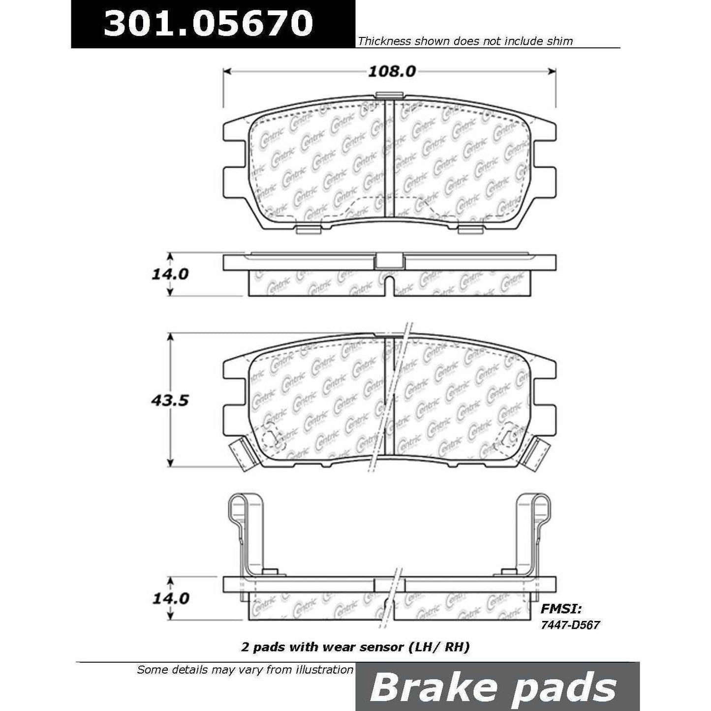 Centric Parts Disc Brake Pad Set Premium Ceramic with Shims and Hardware for 1992-2000 Mitsubishi Montero 301.05670