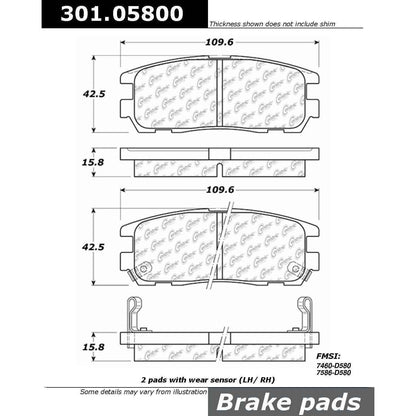 Stoptech Centric Centric Premium Ceramic Brake Pads 301.05800