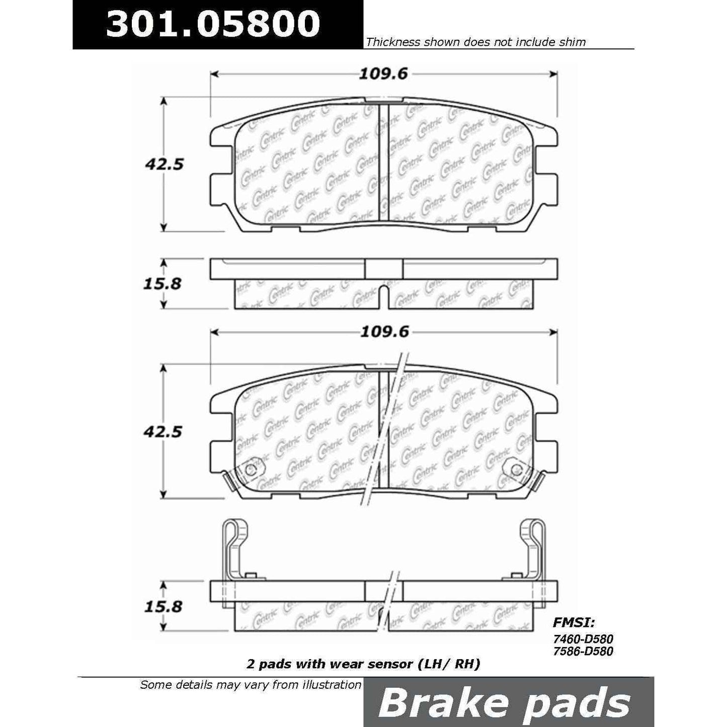 Centric Parts Disc Brake Pad Set Premium Ceramic with Shims and Hardware for 1996-1999 Acura SLX