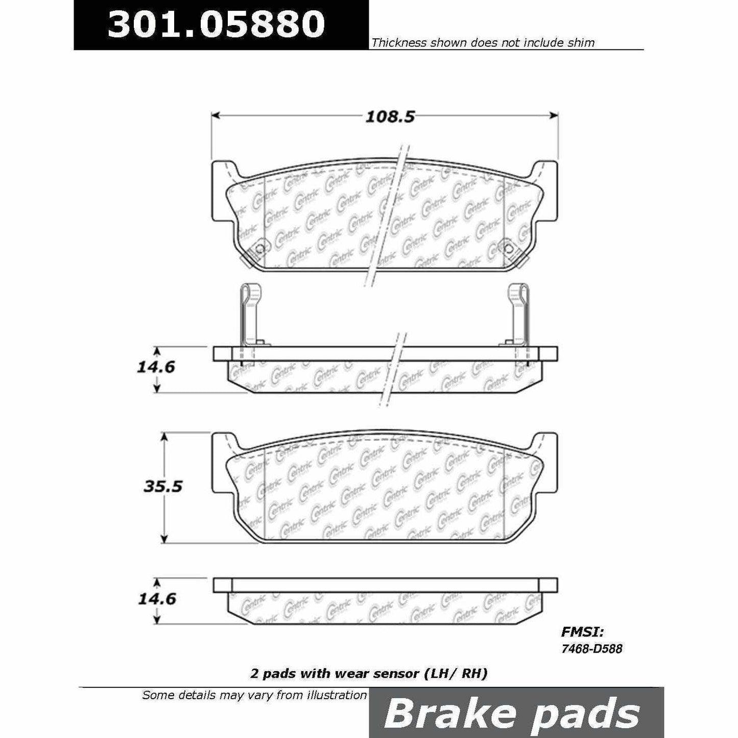Centric Parts Disc Brake Pad Set Premium Ceramic with Shims and Hardware for 1993-1997 Infiniti J30, 2003-2004 M45, 2006-1997 Q45 301.05880
