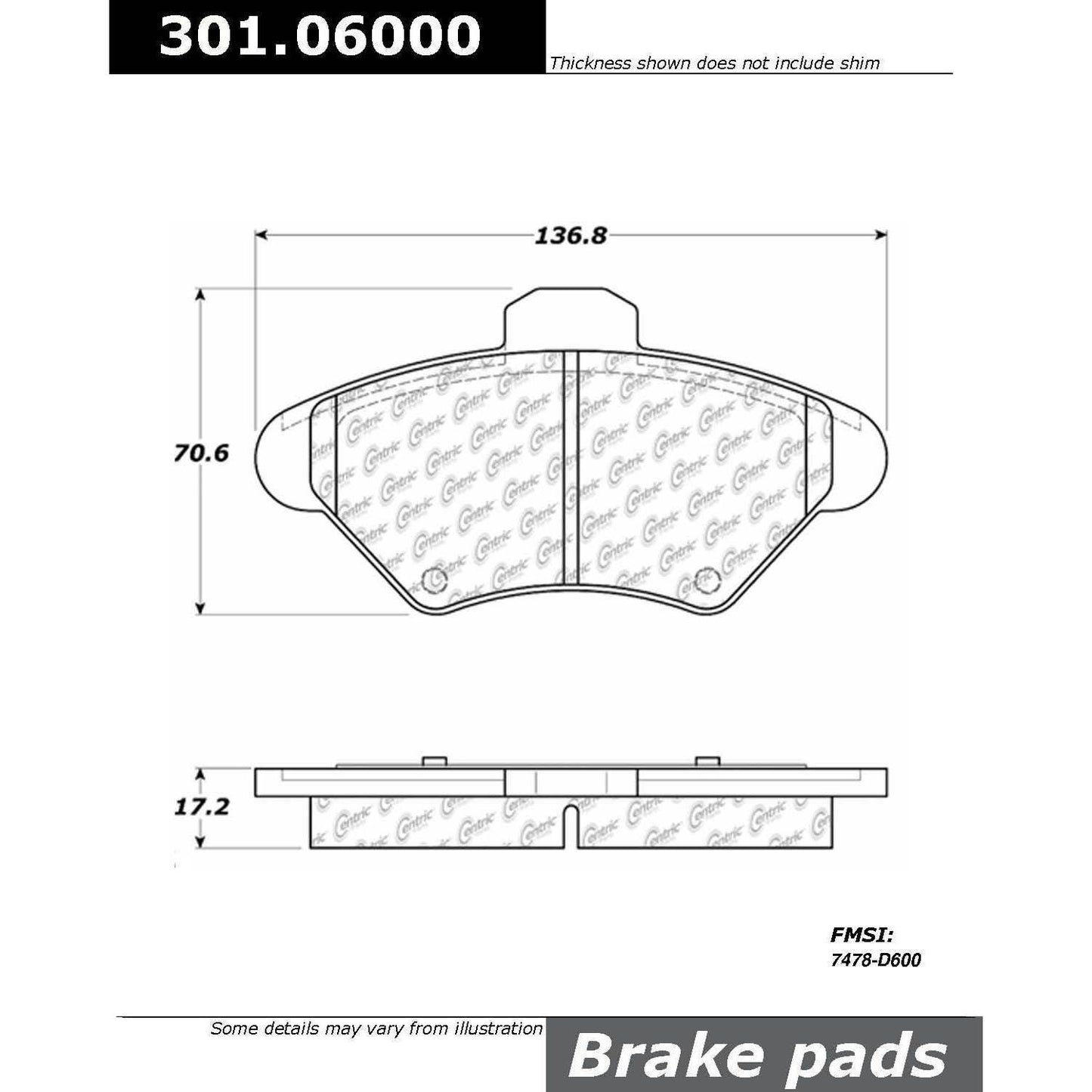 Stoptech Centric Centric Premium Ceramic Brake Pads 301.06000