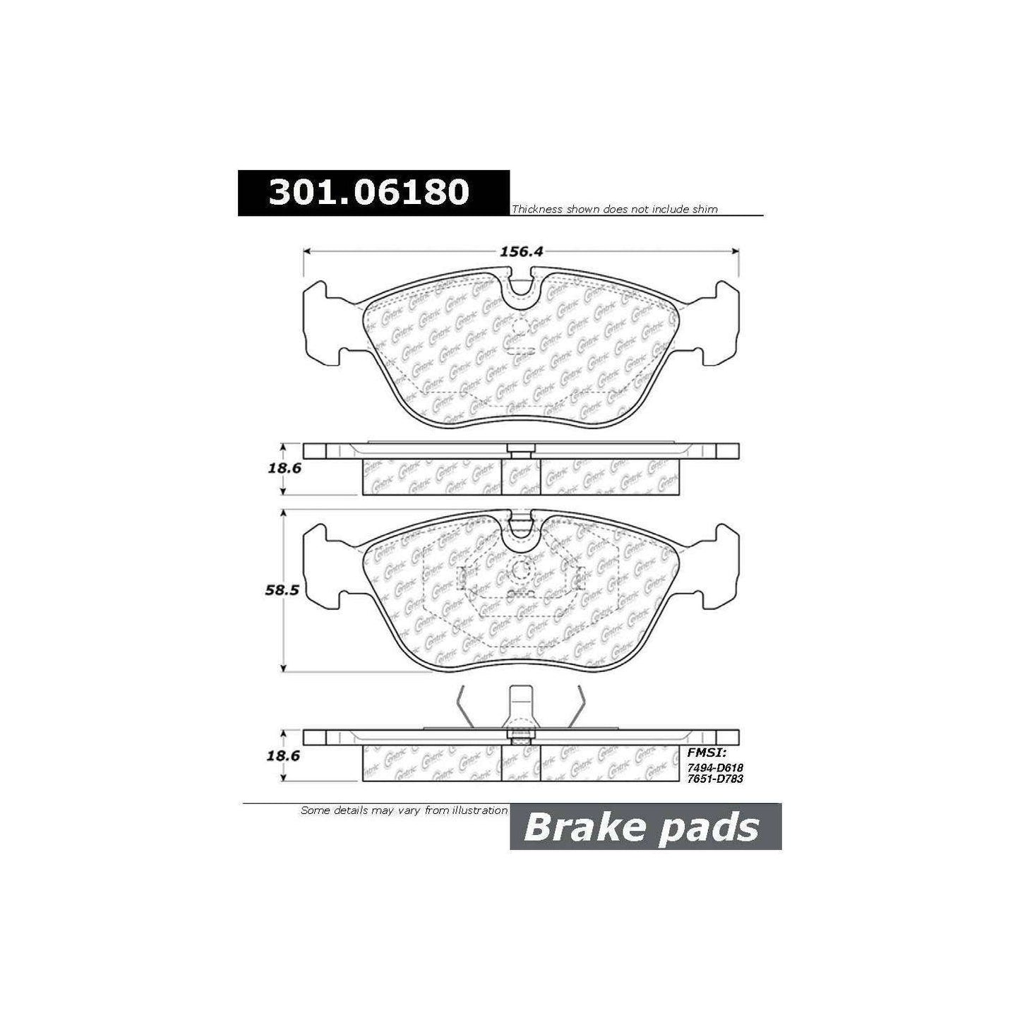 Centric Parts Disc Brake Pad Set Premium Ceramic with Shims and Hardware for Volvo 850 1997-1993, C70 2004-1998, S70 2000-1998, V70 2000-1998 301.06180