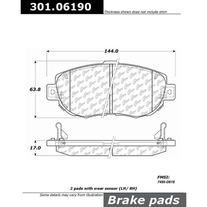 Stoptech Centric Centric Premium Ceramic Brake Pads 301.06190