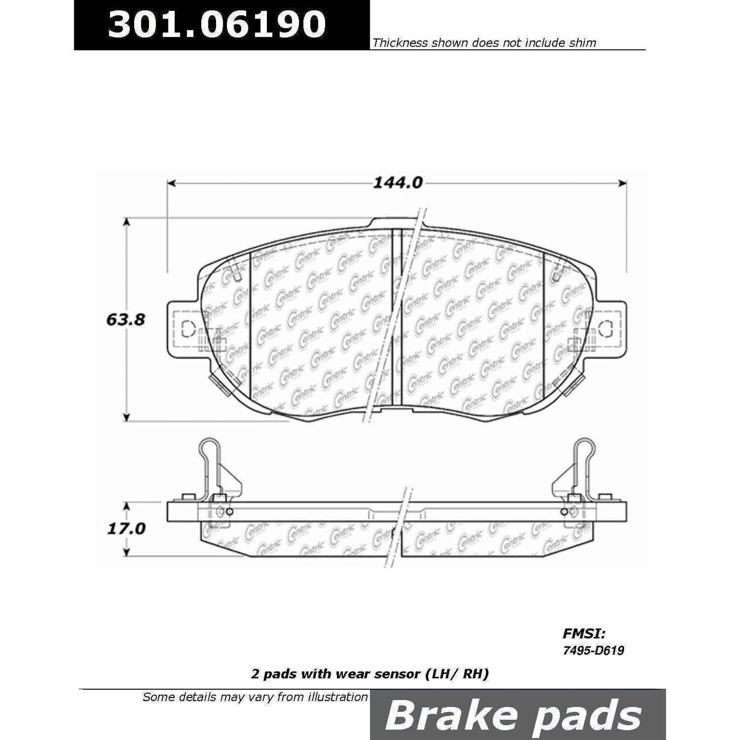 Centric Parts Disc Brake Pad Set Premium Ceramic with Shims and Hardware for 1993-2005 Lexus GS300 GS400 GS430 IS300 SC430 Toyota Supra 301.06190