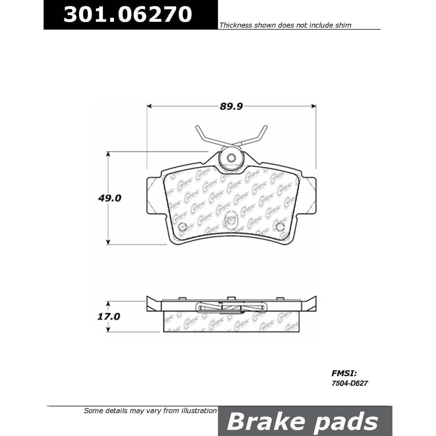 Centric Parts Disc Brake Pad Set Premium Ceramic with Shims and Hardware for 1994-2004 Ford Mustang 301.06270
