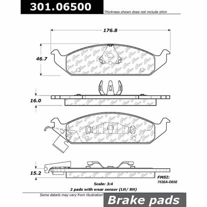 Centric Parts Disc Brake Pad Set Premium Ceramic with Shims and Hardware for 2000-1995 Chrysler Cirrus, Sebring 2000-1996 Dodge Stratus, Plymouth Breeze 301.06500