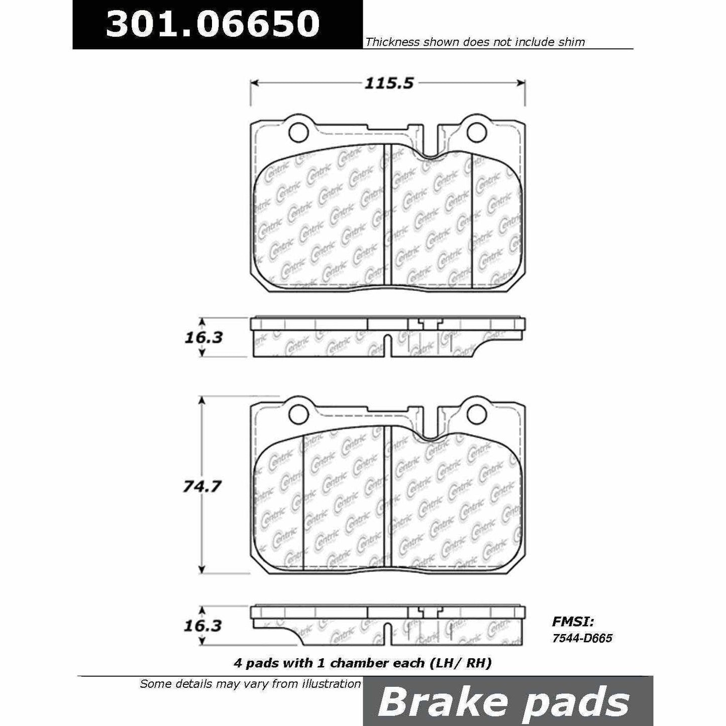 Centric Parts Disc Brake Pad Set Premium Ceramic with Shims and Hardware for 1995-2000 Lexus LS400 301.06650