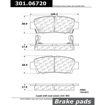 Stoptech Centric Centric Premium Ceramic Brake Pads 301.06720