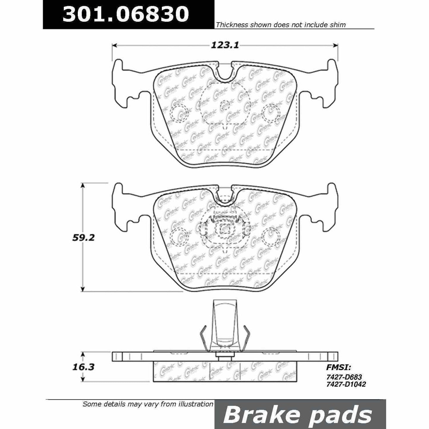 Centric Parts Disc Brake Pad Set Premium Ceramic with Shims and Hardware for BMW 3 Series 2001-2006, 7 Series 1995-2007