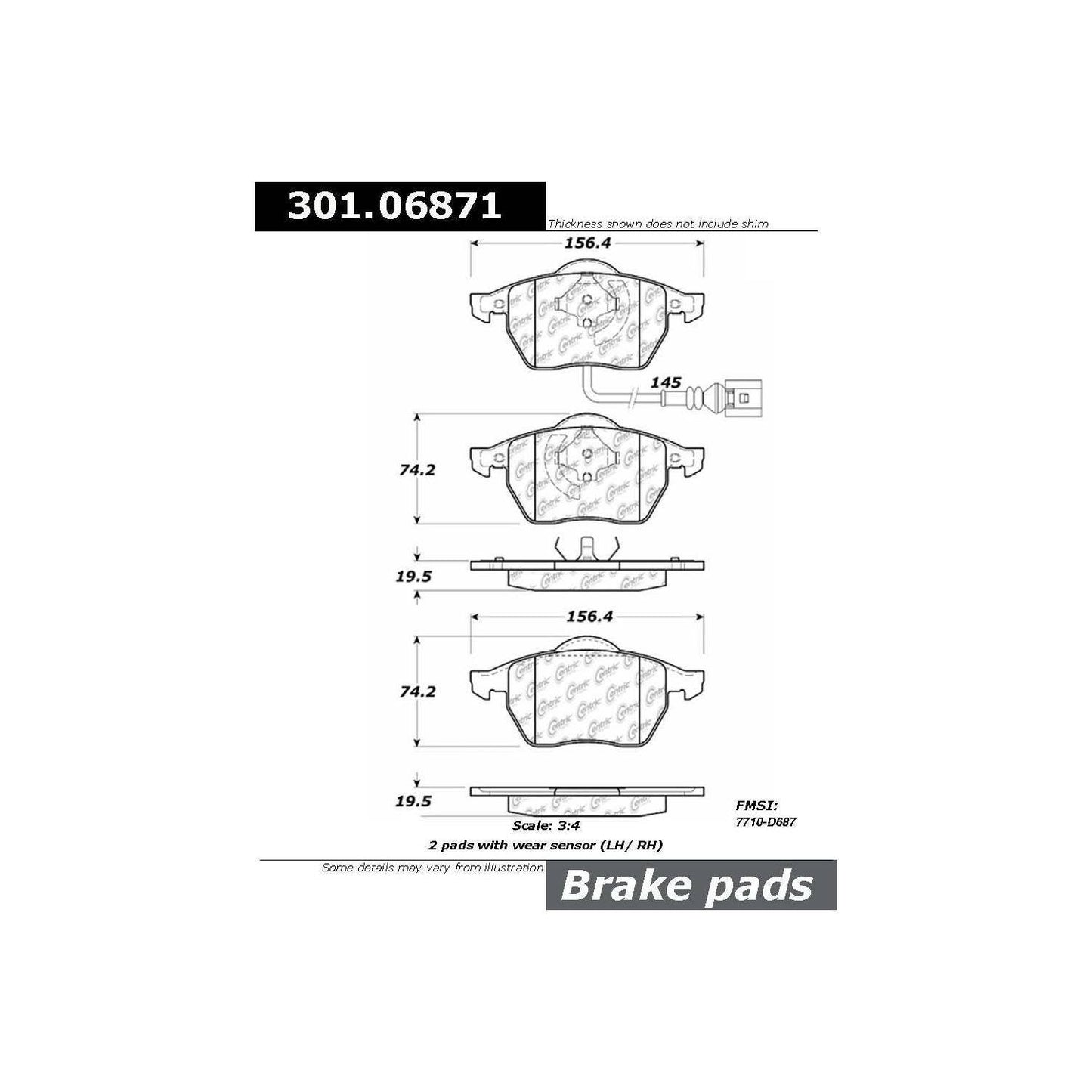 Centric Parts Disc Brake Pad Set Premium Ceramic with Shims and Hardware for 1998-2010 Audi A3, S3, TT, Seat Leon, Volkswagen Beetle, Golf, Jetta