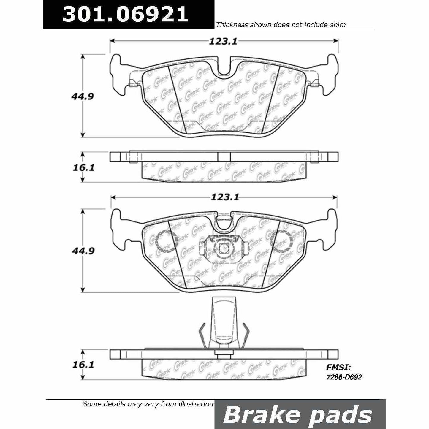 Centric Parts Disc Brake Pad Set Premium Ceramic with Shims and Hardware for 2001-2003 BMW 525i 528i 530i 540i 301.06921