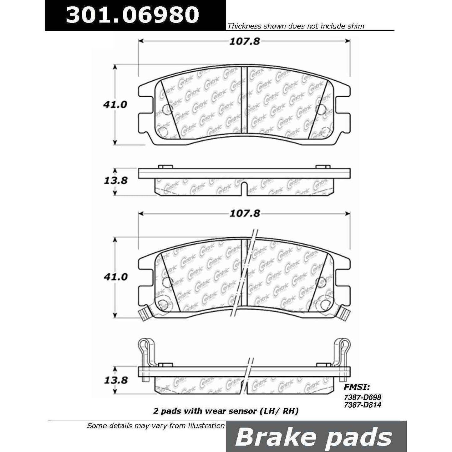 Stoptech Centric 99-10 Chevrolet Impala / 00-07 Monte Carlo Rear Centric Premium Ceramic Brake Pads 301.06980
