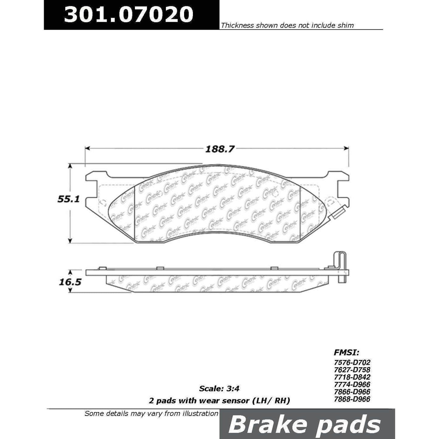 Centric Parts Disc Brake Pad Set Premium Ceramic with Shims for 1998-2004 Dodge B1500 Ram 1500 301.07020