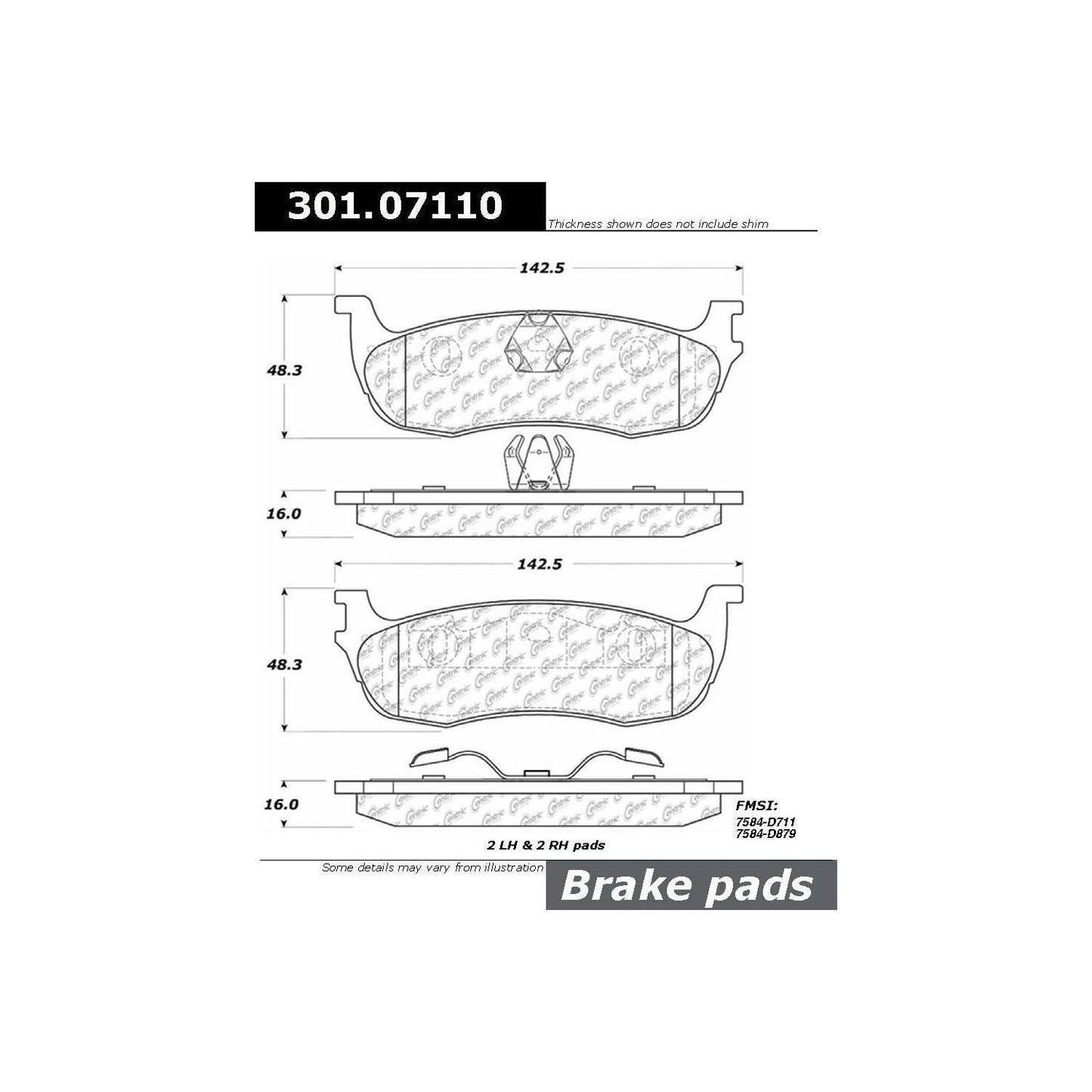 Centric Parts Disc Brake Pad Set with High Performance Shims 301.07110