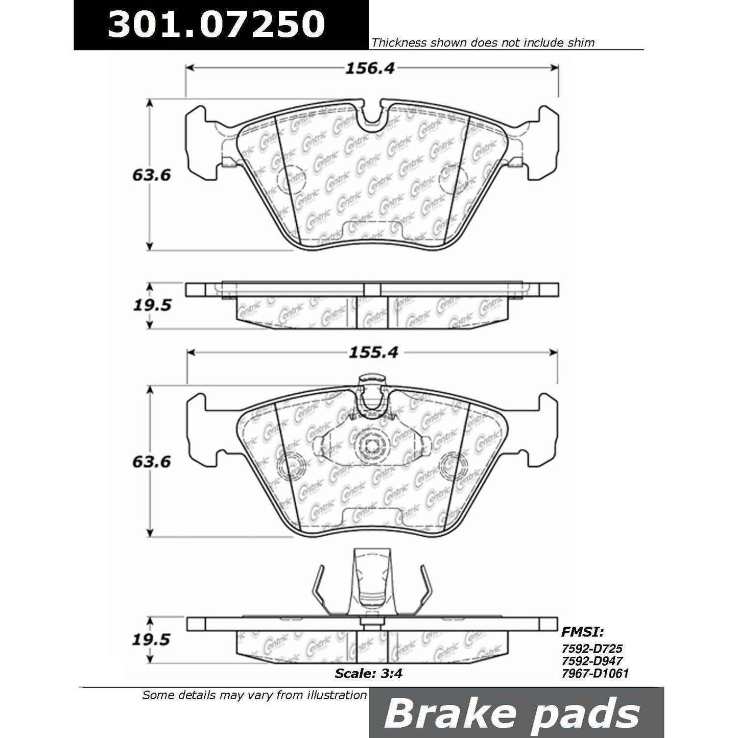 Centric Parts Disc Brake Pad Set with High Performance Shims 301.07250