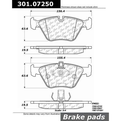 Centric Parts Disc Brake Pad Set with High Performance Shims 301.07250