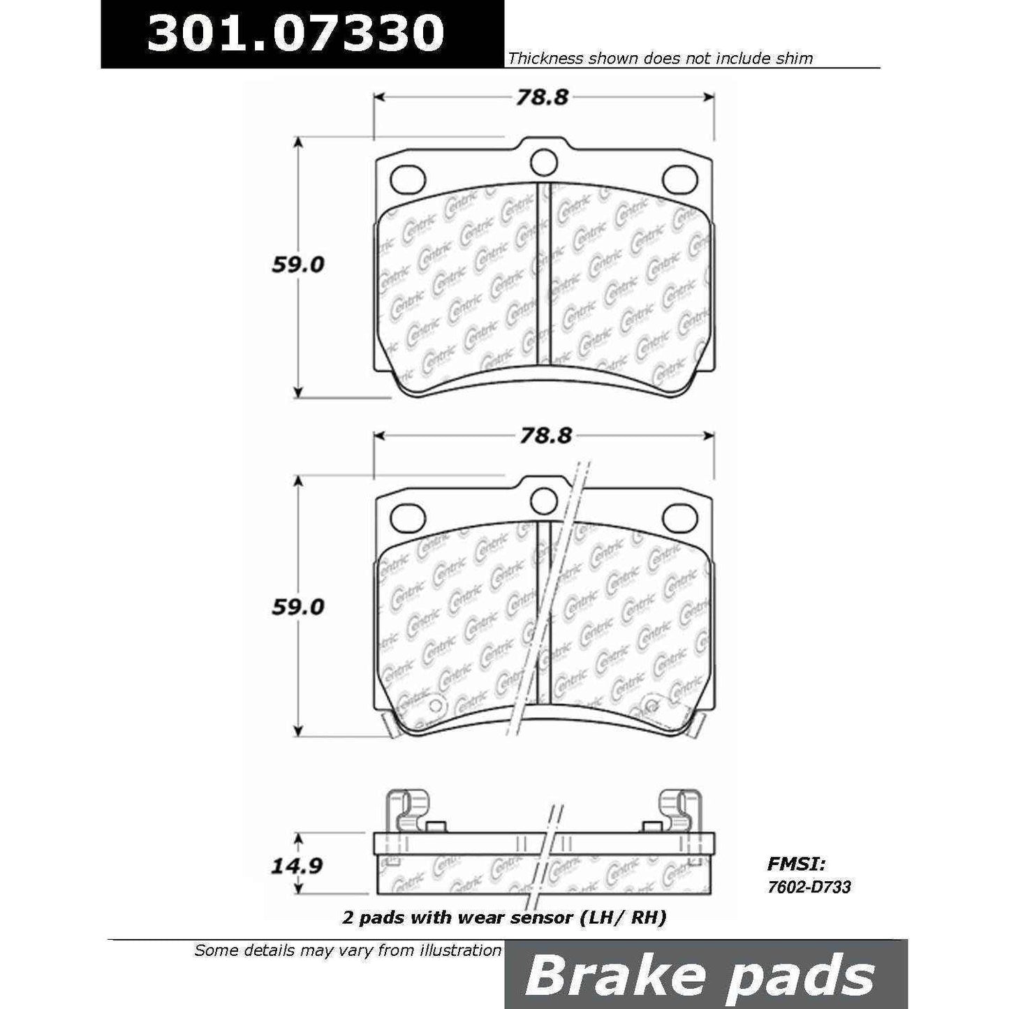 Centric Parts Disc Brake Pad Set Premium Ceramic with High Performance Shims 301.07330