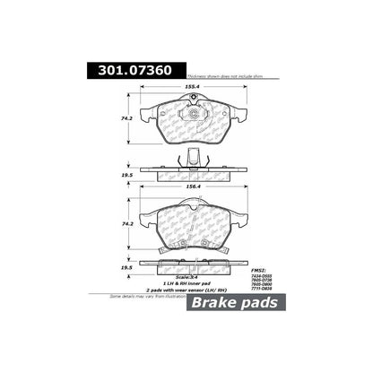 Centric Parts Disc Brake Pad Set Premium Ceramic with Shims and Hardware for 1996-1999 Audi A4 Quattro S3 Volkswagen Passat 301.07360